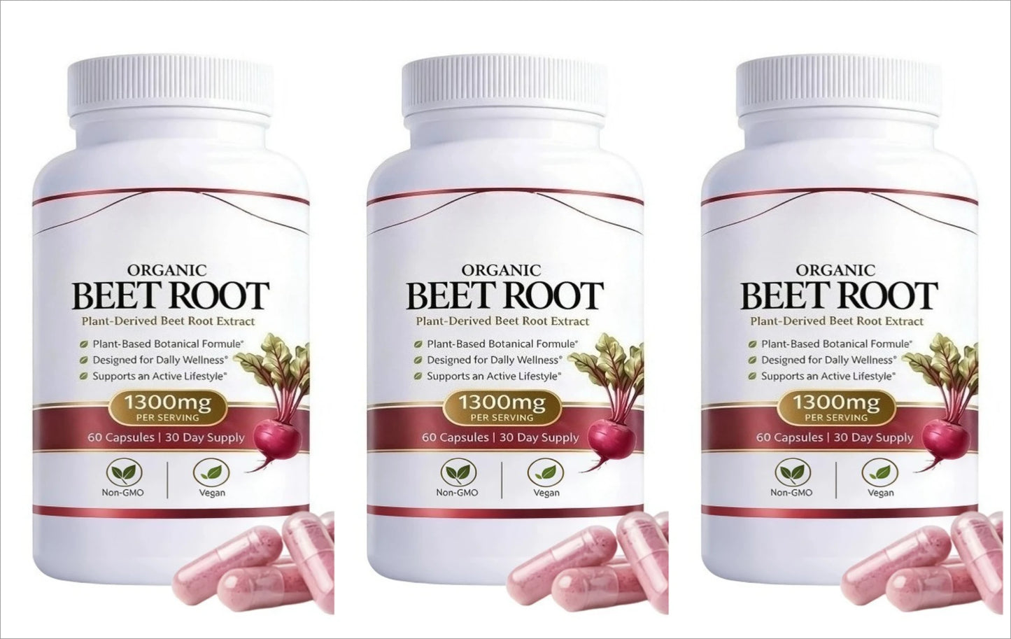 Organic Beet Root Capsules 1300mg | Vegan Supplement 60ct