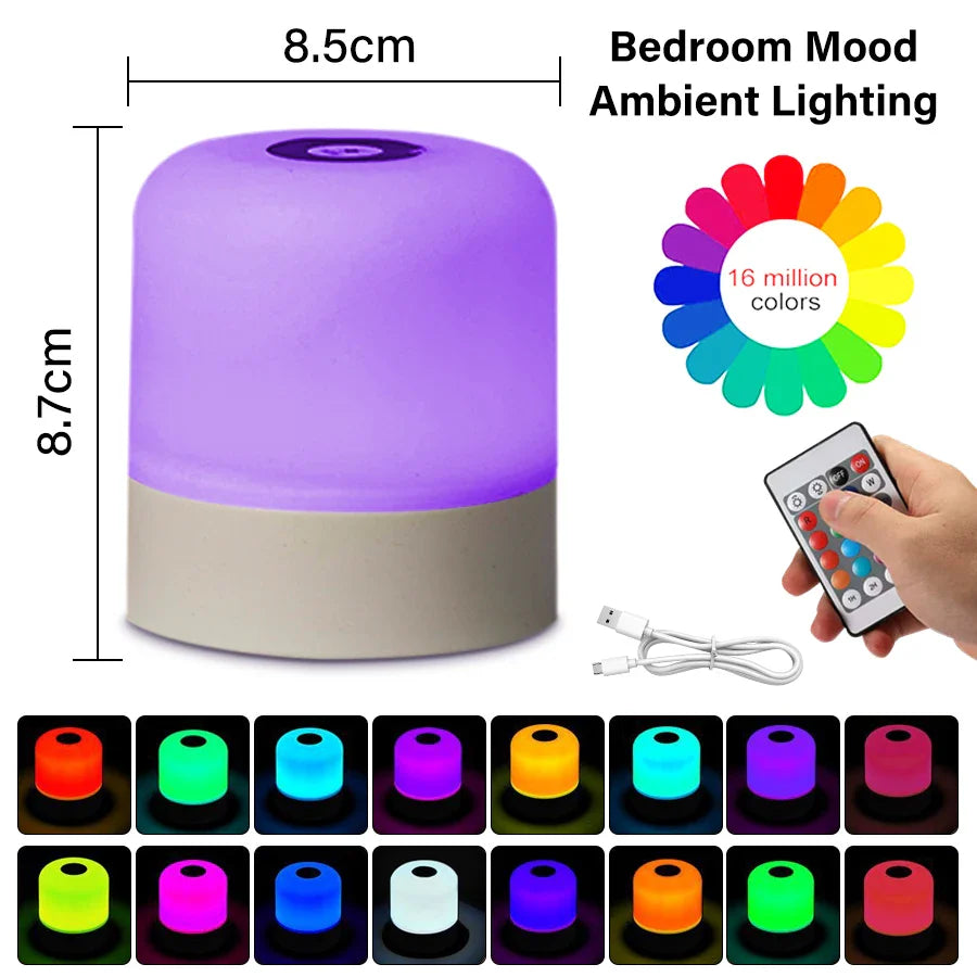 Rechargeable RGB LED Night Light – Remote & Touch Dimming