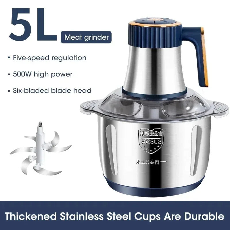 Heavy Duty Electric Meat Grinder 5L Large Capacity Multifunctional Home Food Processor Vegetable Slicer Baby Food Maker Peaceful Pleasures Health and Wellness 5L EU