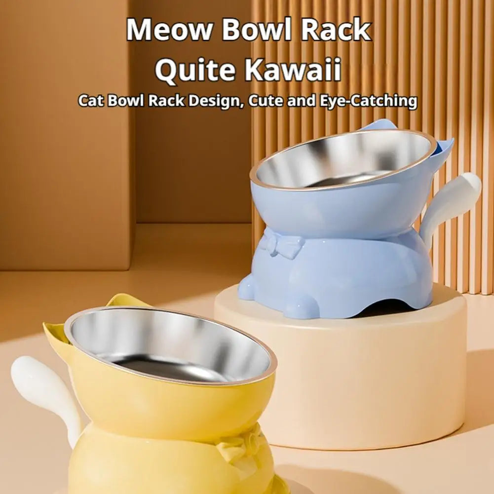 Increased Neck Protection High Quality Water Bowl Healthy Safe Stainless Steel Cat Bowl Anti-overturning Oblique Mouth Pet Bowl Peaceful Pleasures Health and Wellness