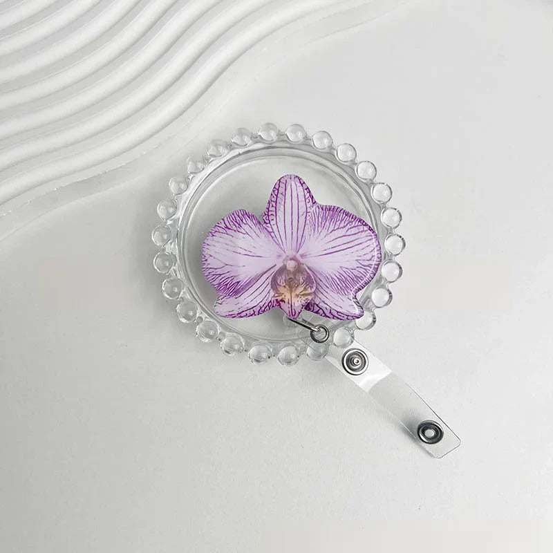 Flower Acrylic Bag Charm | Alligator Clip Retractable ID Holder