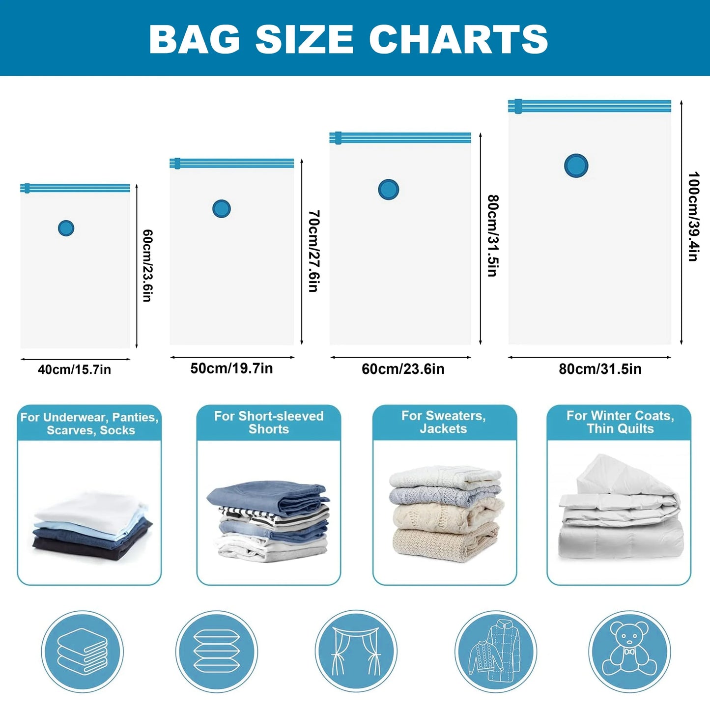 4-Pack Vacuum Storage Bags with Valve & Pump | Space-Saving