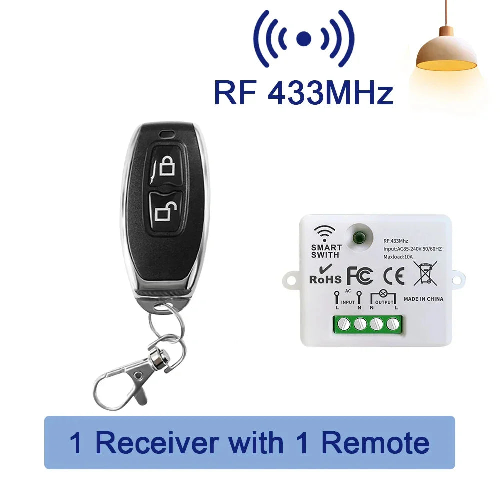 RF 433MHz Wireless Remote Light Switch 10A Relay AC 110V 220V