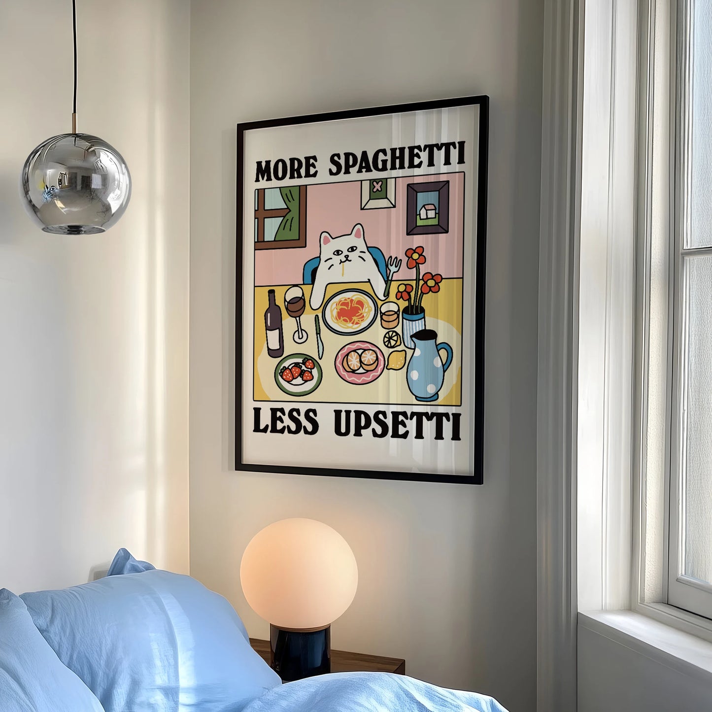 More Spaghetti Less Upsetti Funny Cat Canvas Wall Art