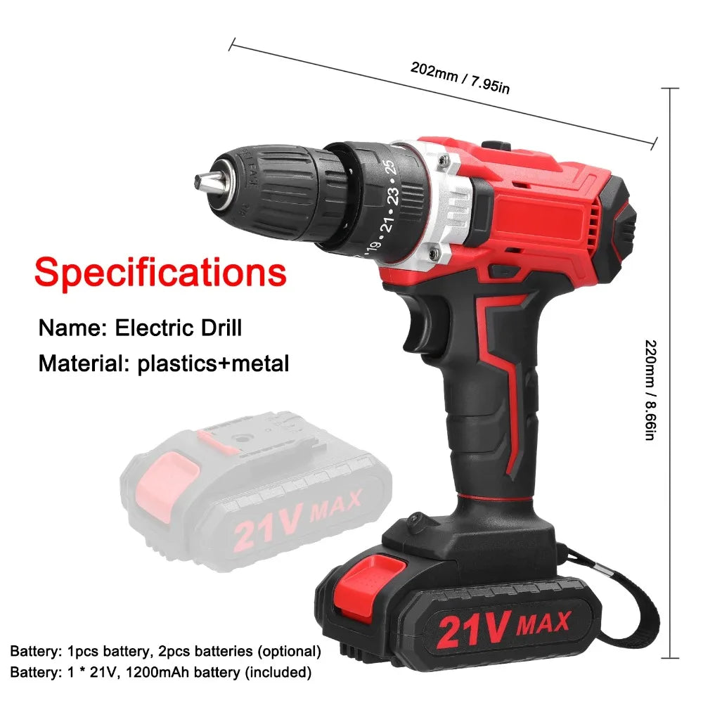 21V Cordless Lithium Drill 25 Gears Torque 2 Speed Stepless Brush Motor Forward Reverse Electric Drill Peaceful Pleasures Health and Wellness