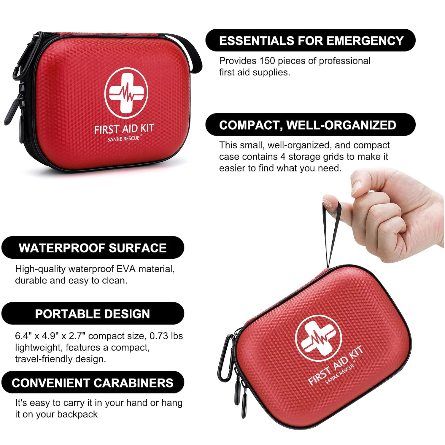 150 Piece Mini First Aid Kit Small Waterproof Hard Shell Medical Kit for Home Car Travel Camping Truck Hiking Sports Office Peaceful Pleasures Health and Wellness