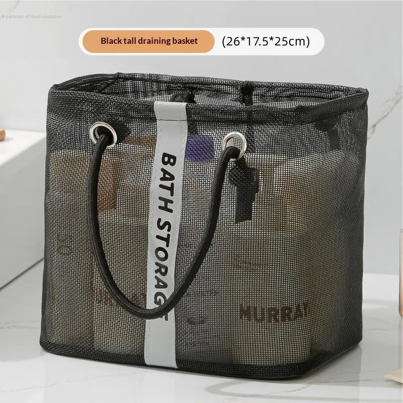 Portable Tote Shower Basket WaterproofBag With Handle Large Capacity Toiletry Bag Organizer Unisex Peaceful Pleasures Health and Wellness Black 26x17x25cm