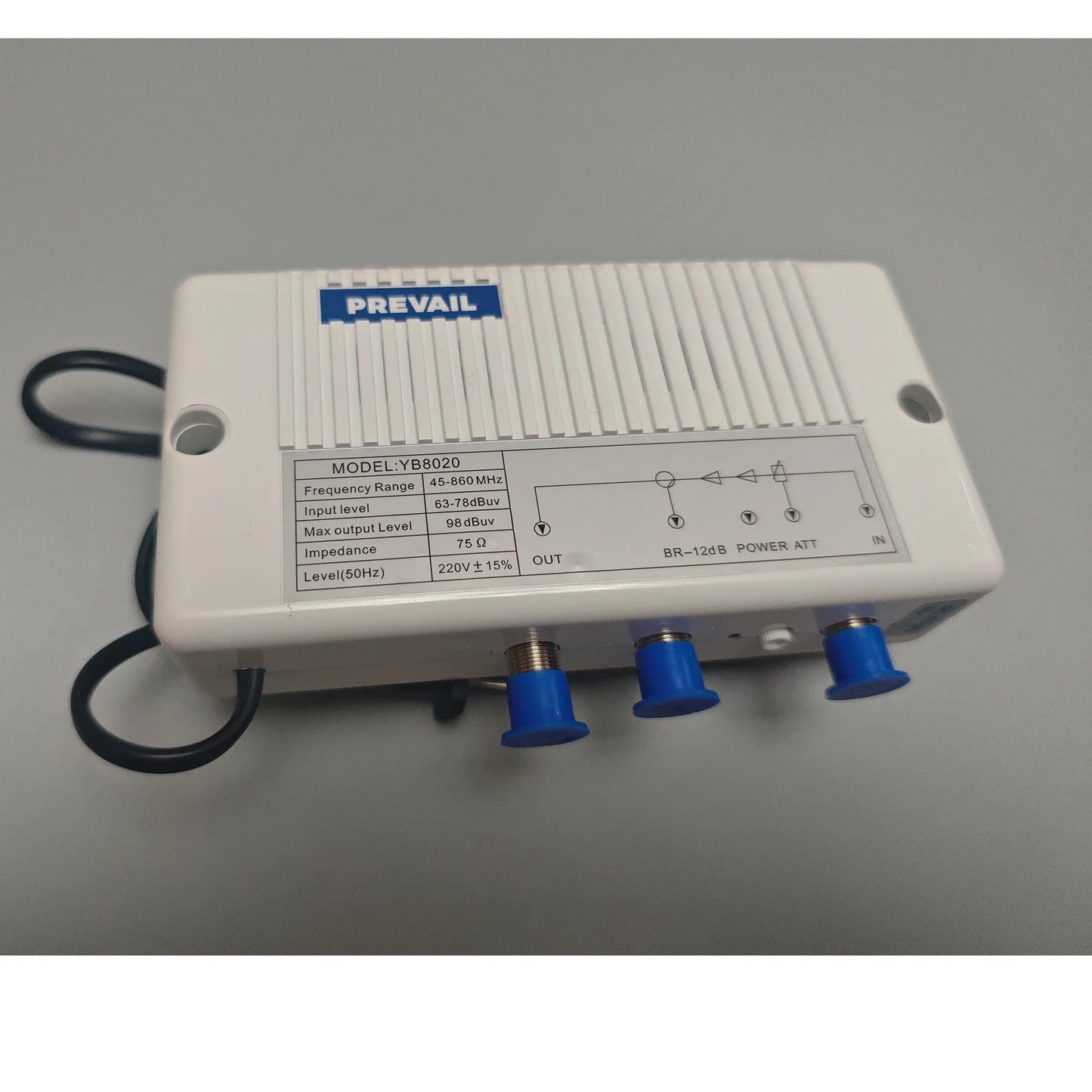 20dB CATV RF Amplifier 45–860MHz 1-In 2-Out Adjustable Output