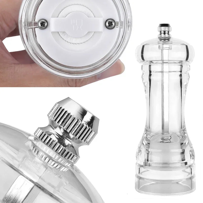 Acrylic Combo Pepper Mill & Salt Shaker | Adjustable Ceramic Grinder, Clear Transparent Body