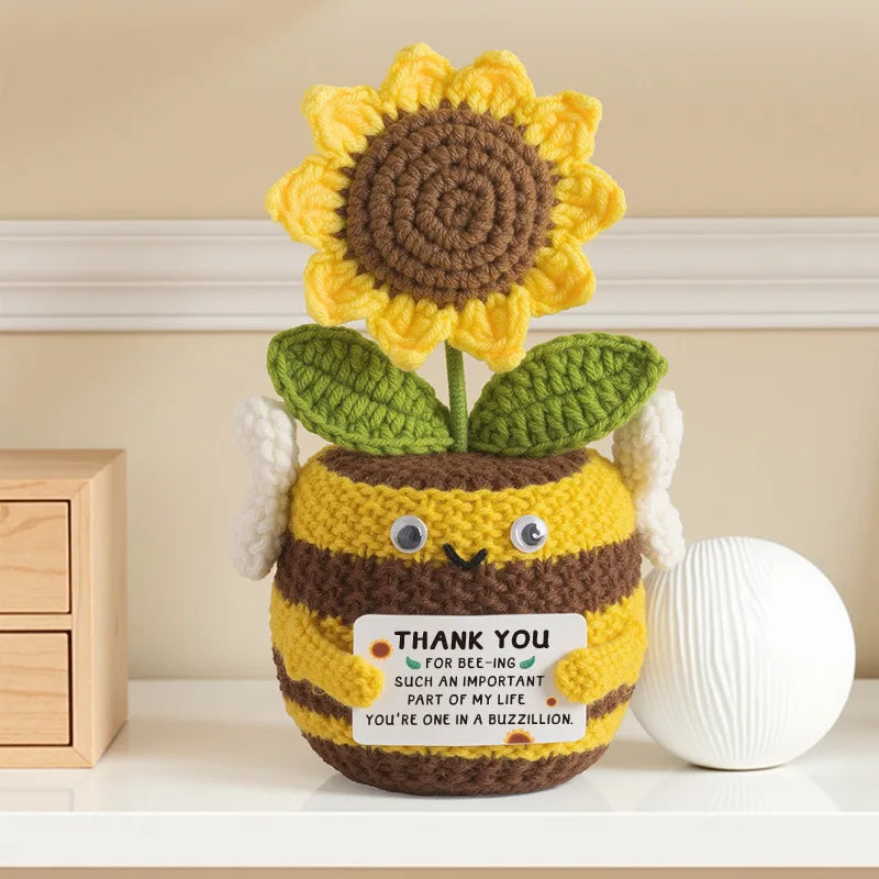 Handmade Crochet Frog Bee Plant Pot Doll | Desk Ornament Gift