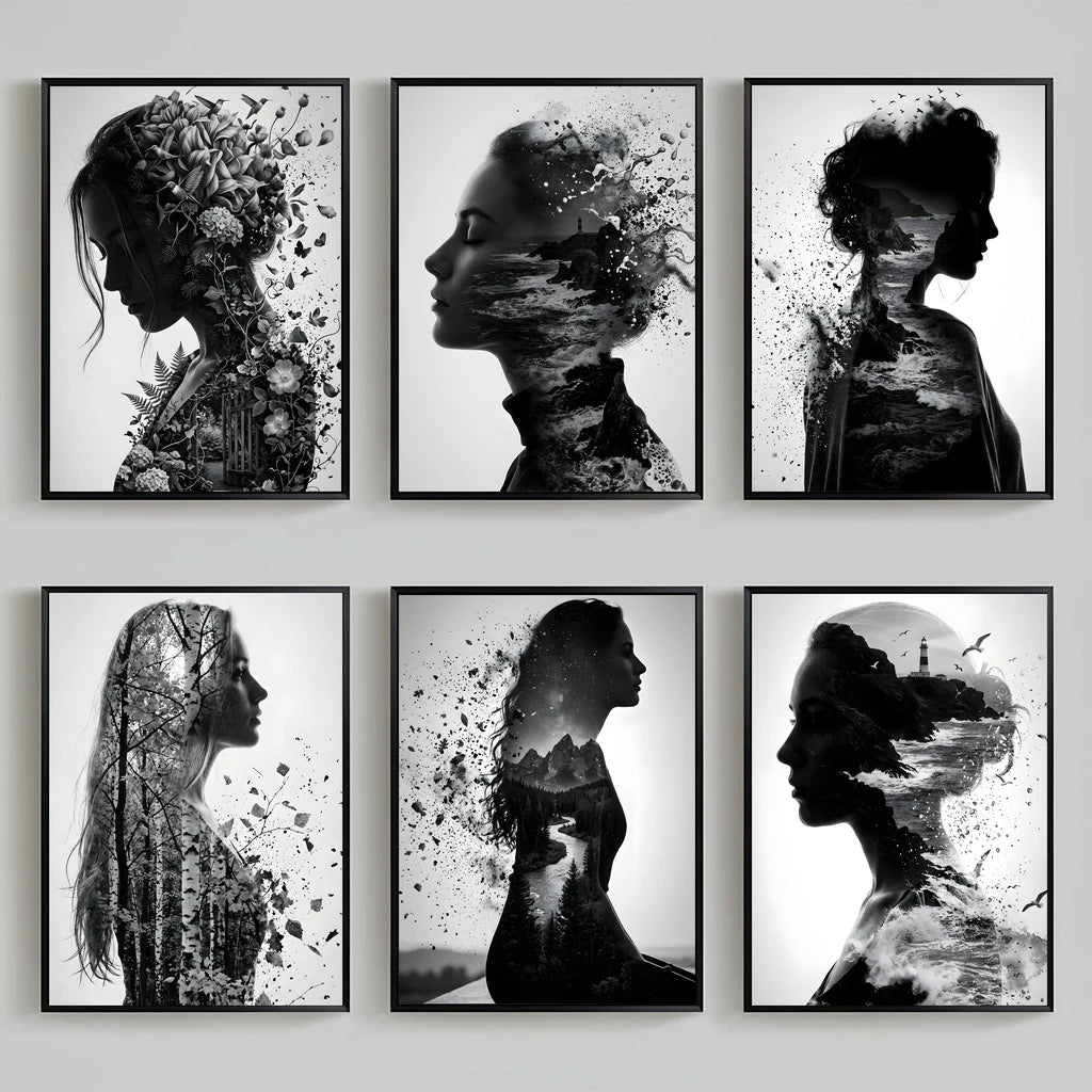 Nordic Black & White Women Canvas Wall Art | Modern Poster Canvas Wall Art Peaceful Pleasures Health and Wellness