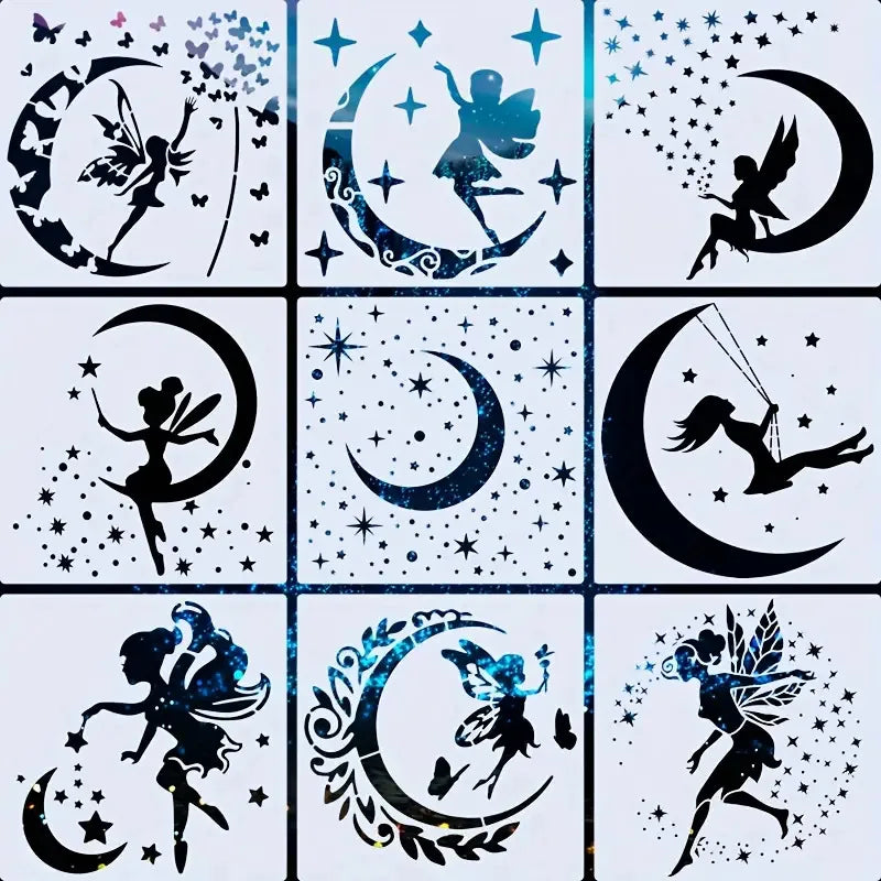Bview Art 9-Piece Moon Fairy Reusable Stencils DIY Crafting Templates