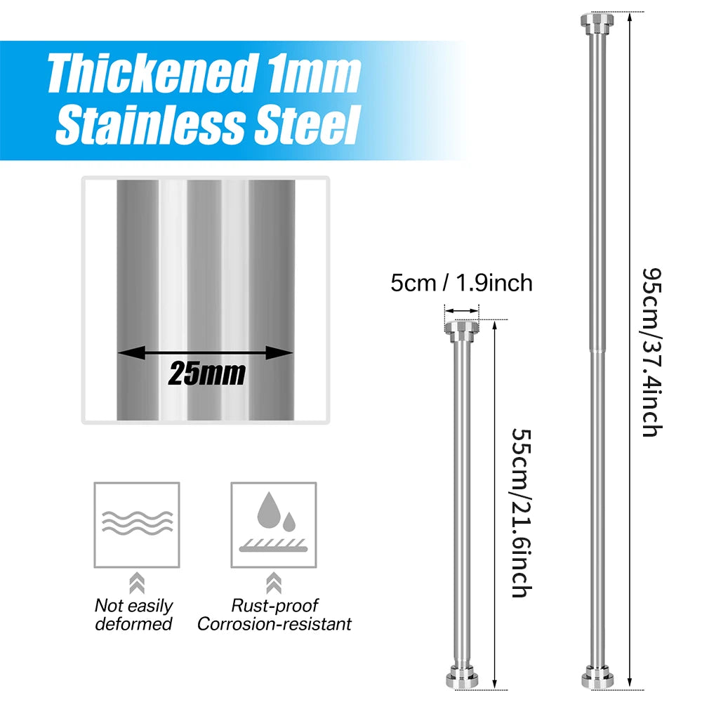 No-Drill Tension Shower Curtain Rod | Adjustable Steel Pole