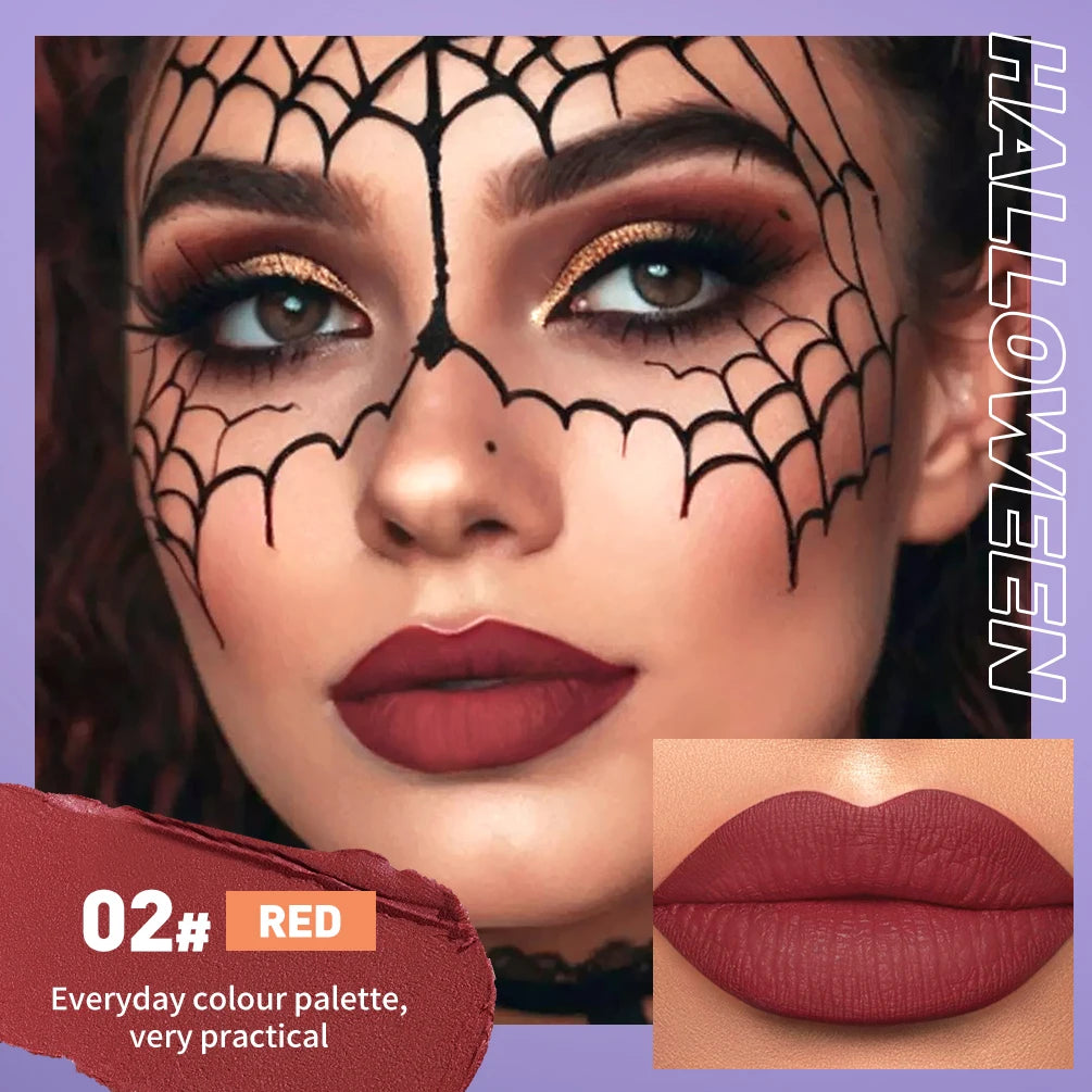 QIBEST 6 Color Halloween Makeup Sets Matte Liquid Lipstick Black White Purple Green Red Orange Lipgloss Non-Stick Cup Lipstick Peaceful Pleasures Health and Wellness