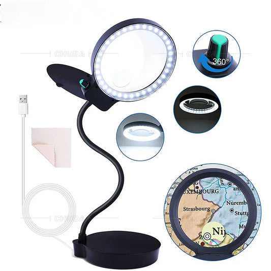Illuminated Magnifying Glass Desk Lamp Usb Magnifier 36 Lights Eye Protection Beauty Makeup Tattoo Light Reading Led Table Light Peaceful Pleasures Health and Wellness WHITE 130mm