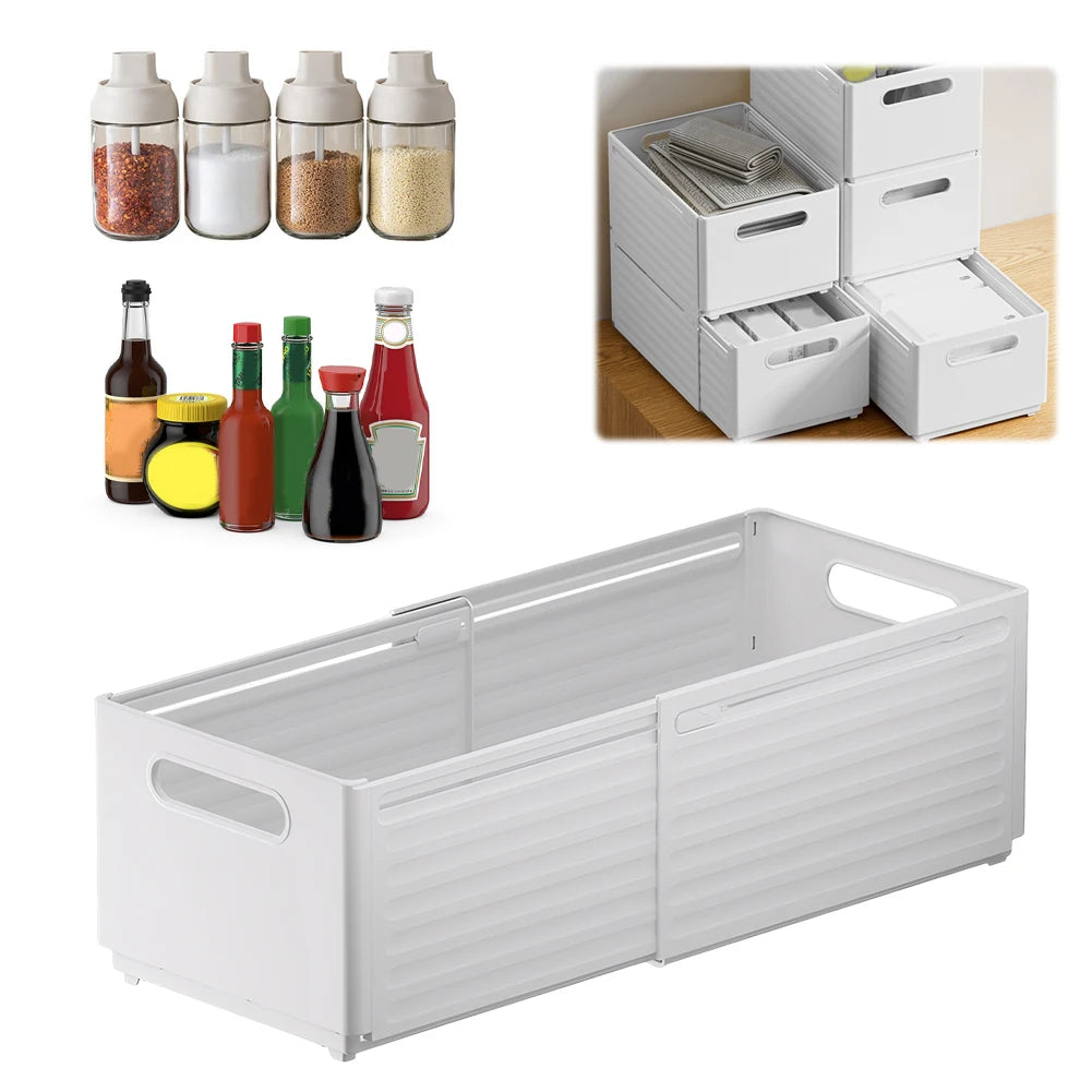 2-Pack Expandable Stackable Drawer Organizer Bins with Handles