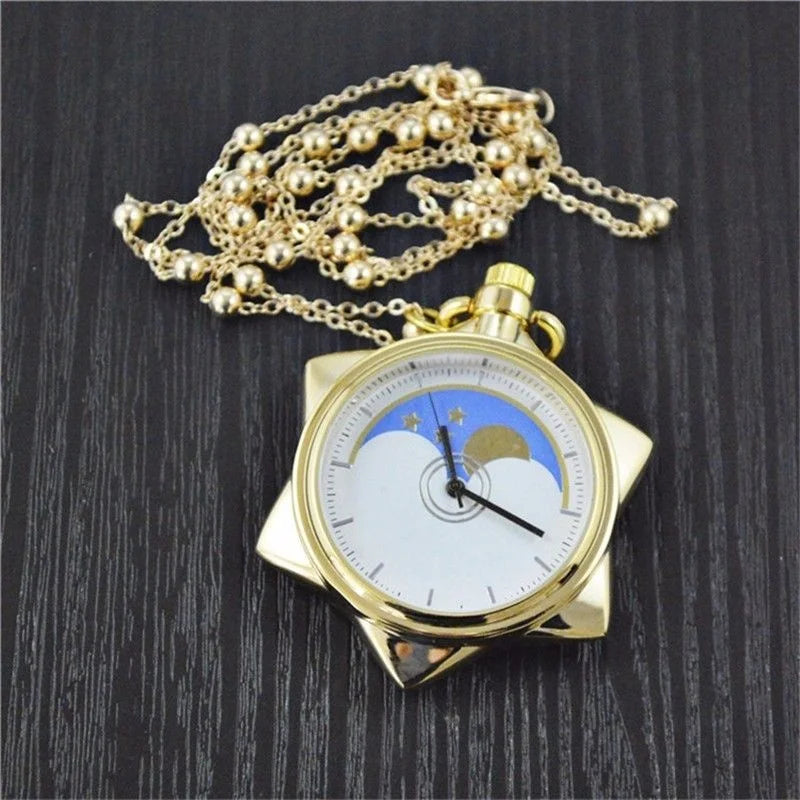 Necklace Pocket Watch,Creative Hexagonal Star Hanging Pocket Watch,Quartz Pocket Watch Sailor Moon Crystal Star Pocket Watch Peaceful Pleasures Health and Wellness