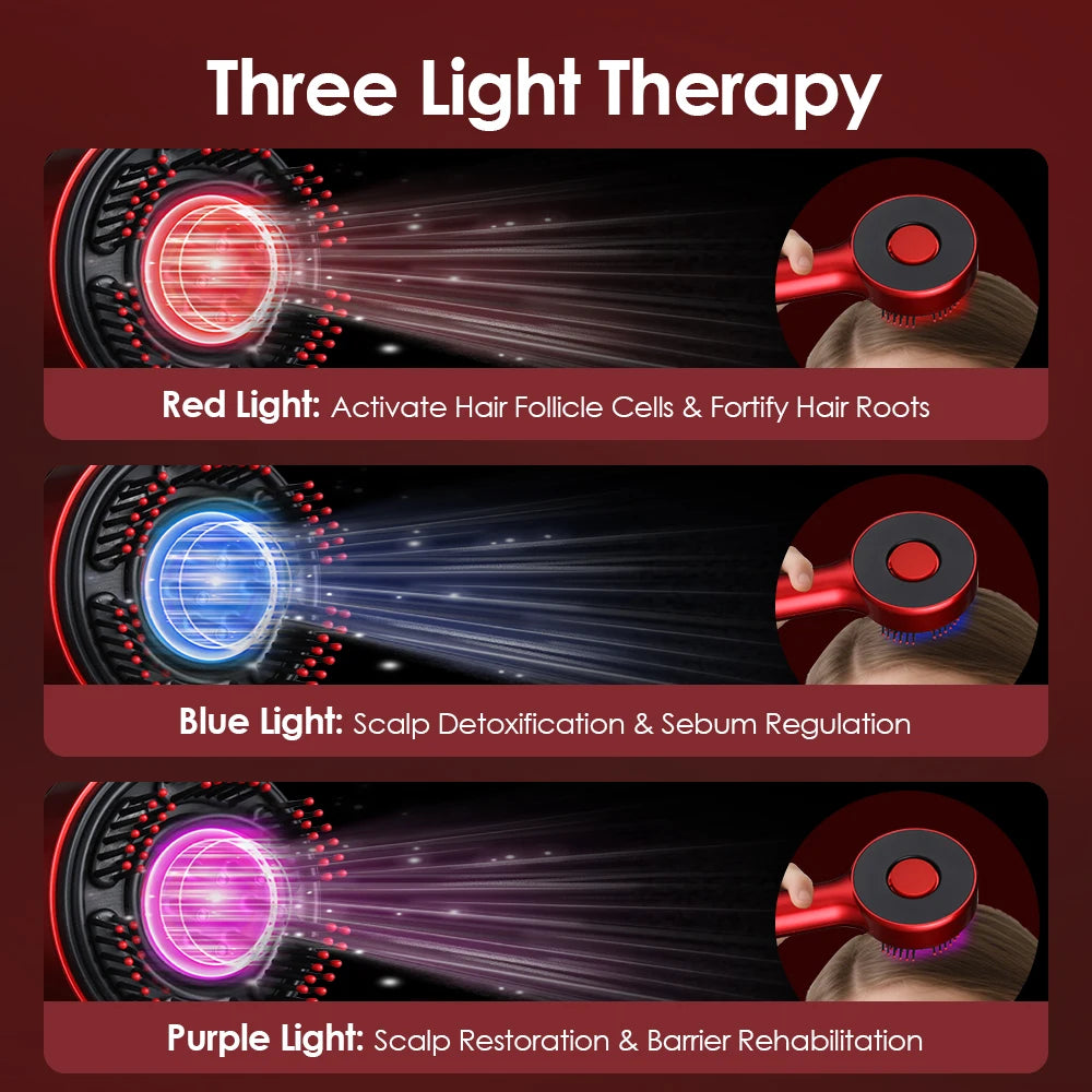 Electric Vibration Massage Comb Red & Blue Light Hair Growth Massage Scalp Brush Liquid Oil Applicator Head Massager Relaxation Peaceful Pleasures Health and Wellness