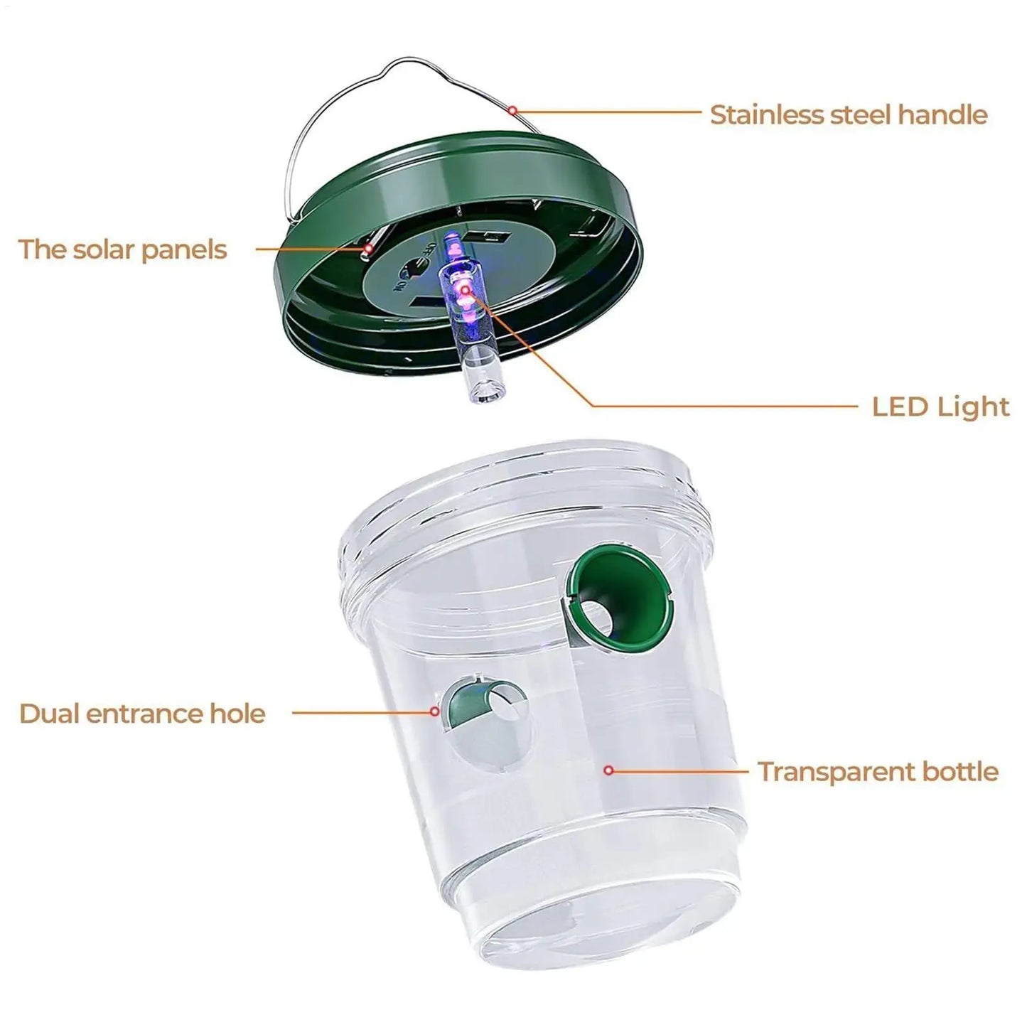Solar Wasp & Hornet Trap – Reusable Outdoor Hanging Catcher