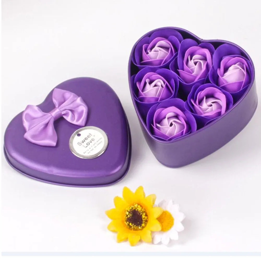 6Pcs Heart Scented Bath Body Petal Rose Flower Soap Wedding Decoration Gift Best Pink Blue Purple Red Four Color Soap Peaceful Pleasures Health and Wellness