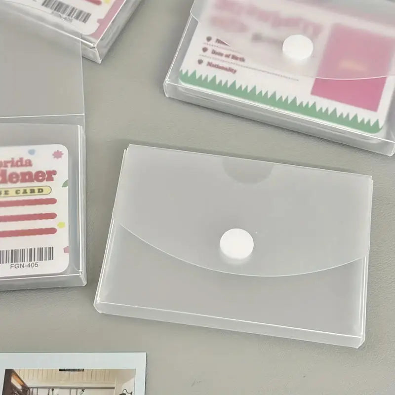 Frosted Semi‑Transparent Snap Closure Storage Case Flip Top Photocard Dust Holders Mini Card Organizer Box for Stamp Stationery Peaceful Pleasures Health and Wellness