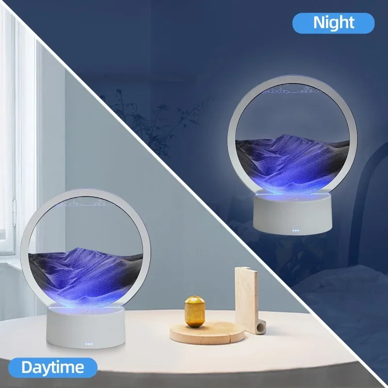 Hot 3D Stereoscopic Glass Sand Painting Bedside Lamp Decompression Liquid Office Home Decoration Gift Small Night Light Peaceful Pleasures Health and Wellness