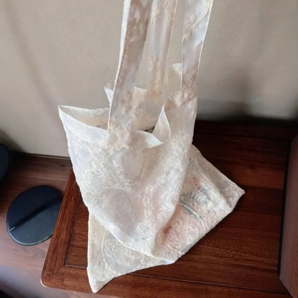 New Soft Embroidered Floral Shoulder Bag Organza Large Capacity Lace Handbag Portable Tote Bag Women shoulder bag hand bags Peaceful Pleasures Health and Wellness