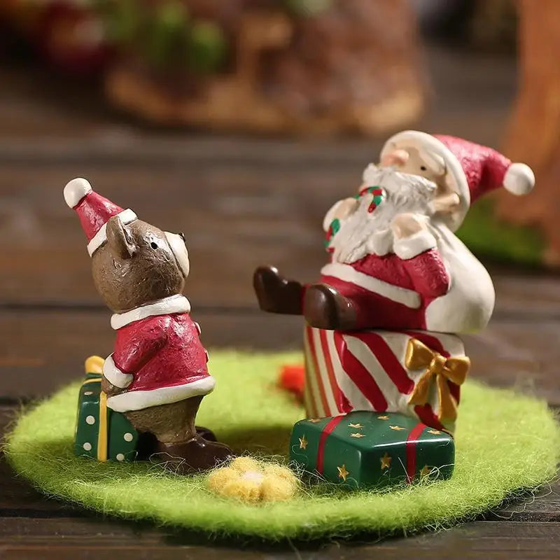 Christmas Cartoon Animal Ornaments Santa Claus Reindeer Resin Crafts