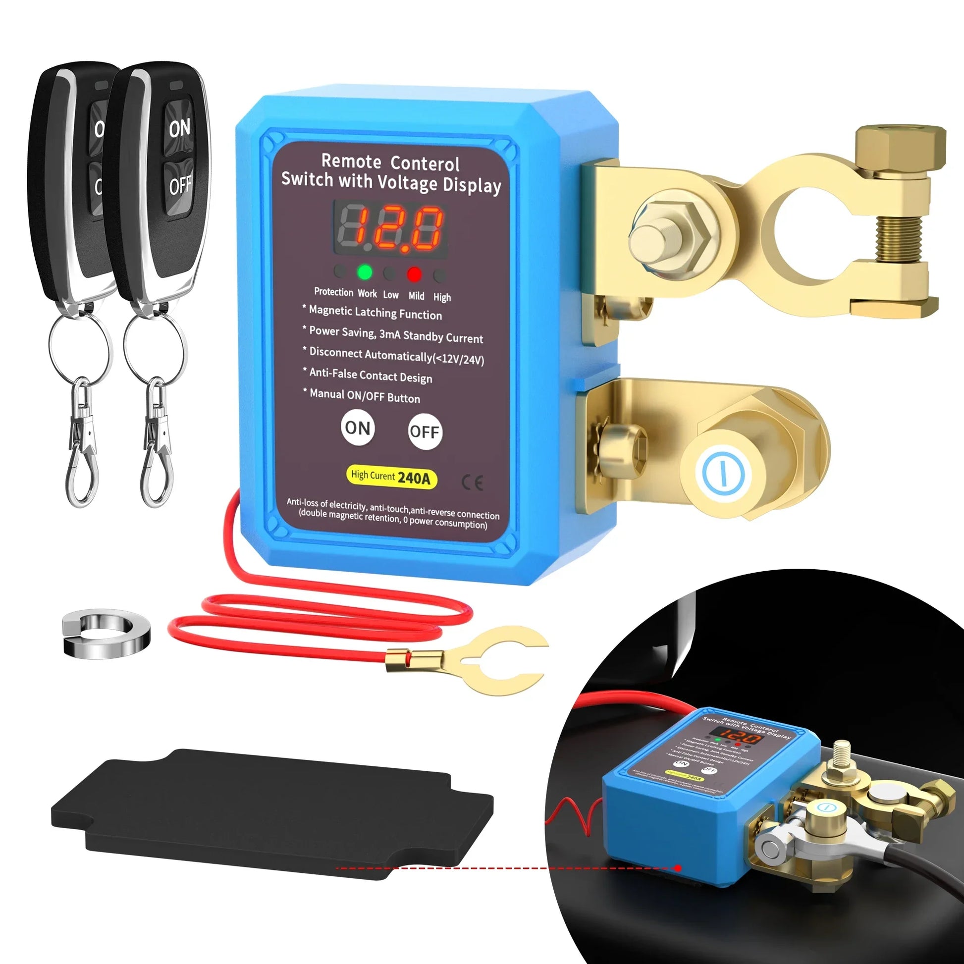 DaierTek 240A Remote Battery Kill Switch with LED Display Peaceful Pleasures Health and Wellness RL-240A-RCM3-VD United States