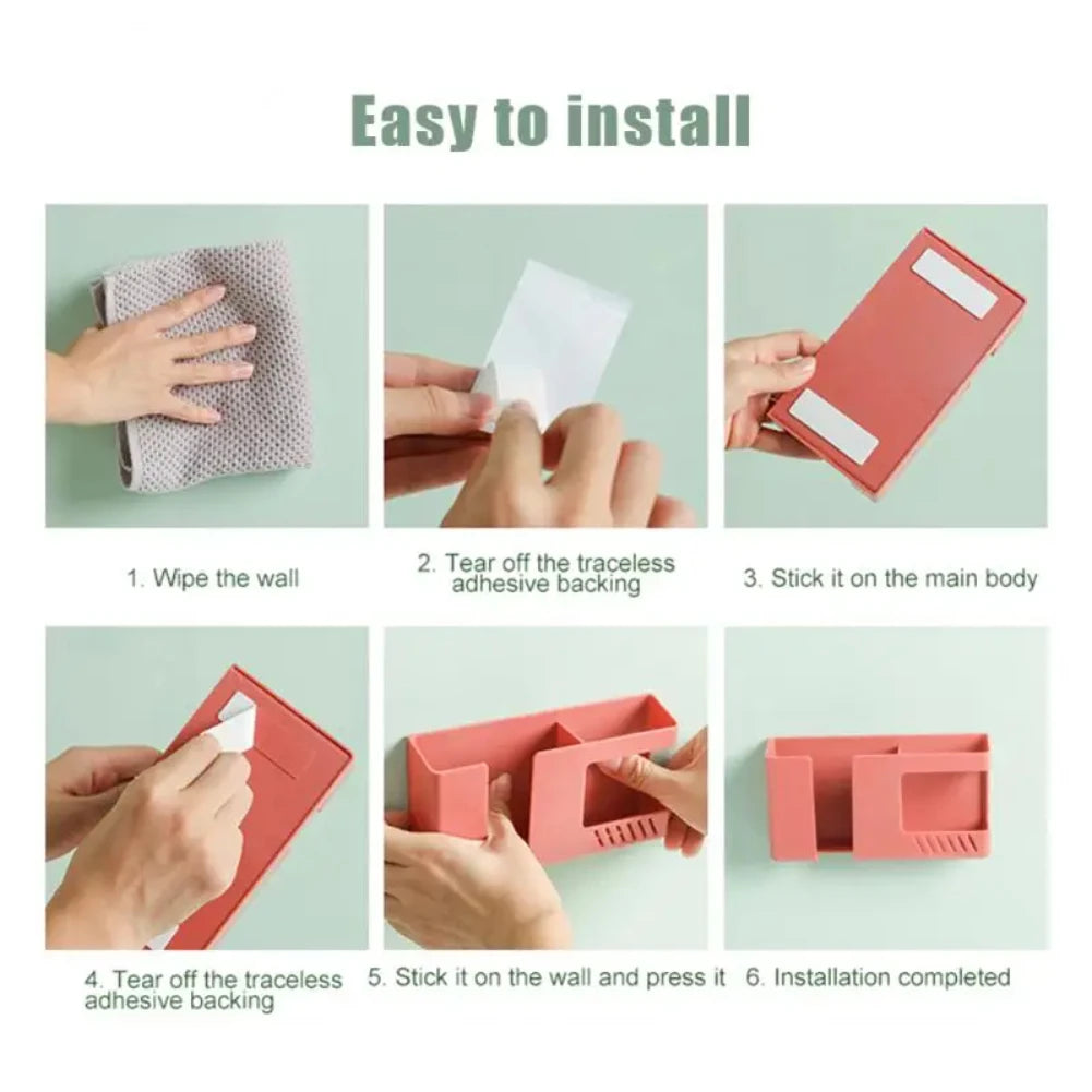 2-in-1 Wall-Mounted Phone & Remote Control Storage Rack
