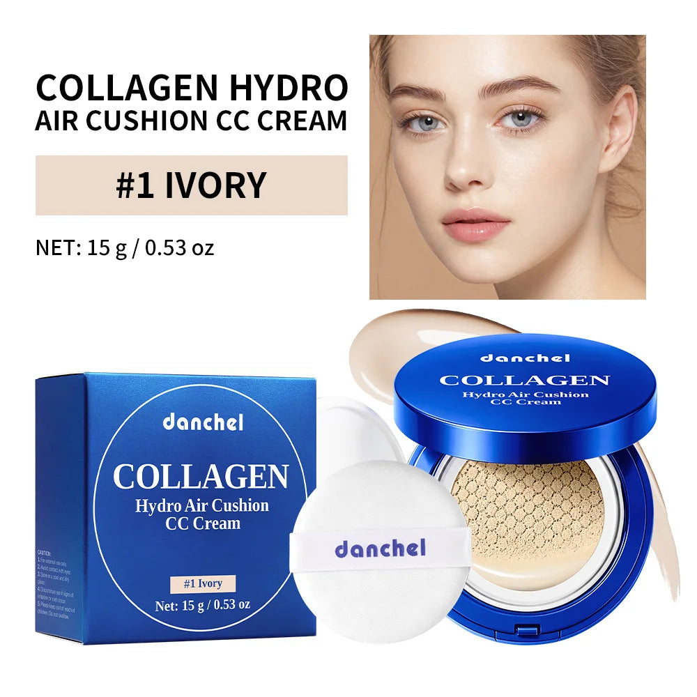 Collagen Infused Air Cushion CC Cream Gentle Imperfection Coverage Long-Lasting Hydration Glowing Foundation Cosmetics Peaceful Pleasures Health and Wellness 1ivory