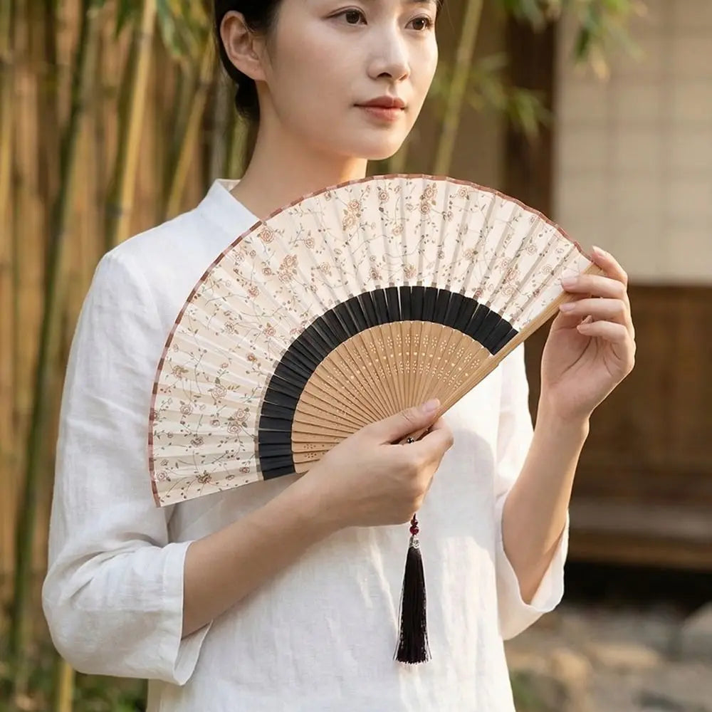 Classical Chinese Folding Fan – Bamboo Tassel Dance Accessory