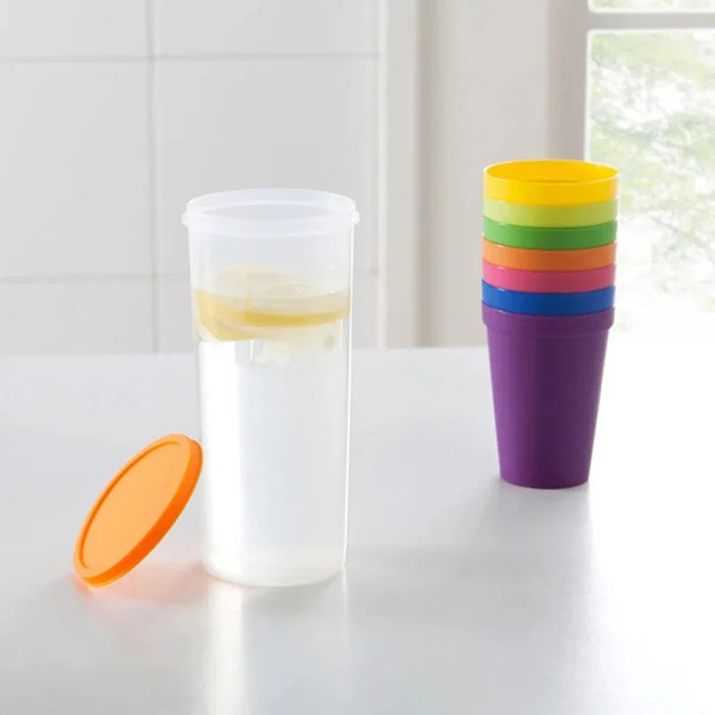 7pcs Rainbow Plastic Cups Set Reusable Water Mug Picnic Travel Trendy Funny Portable Rainbow Suit Cup Party Kids Drink Cup Peaceful Pleasures Health and Wellness