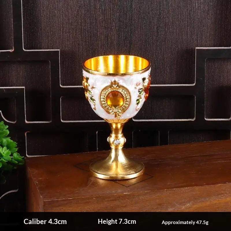 Vintage European Embossed Enamel Mini Goblet | Alloy Wine Cup
