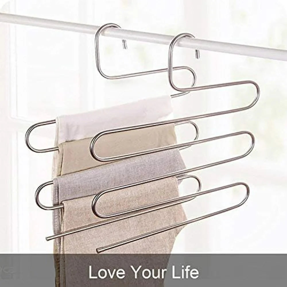 Stainless Steel 5-Layer S-Shaped Pants Hanger Rack | Space Saver