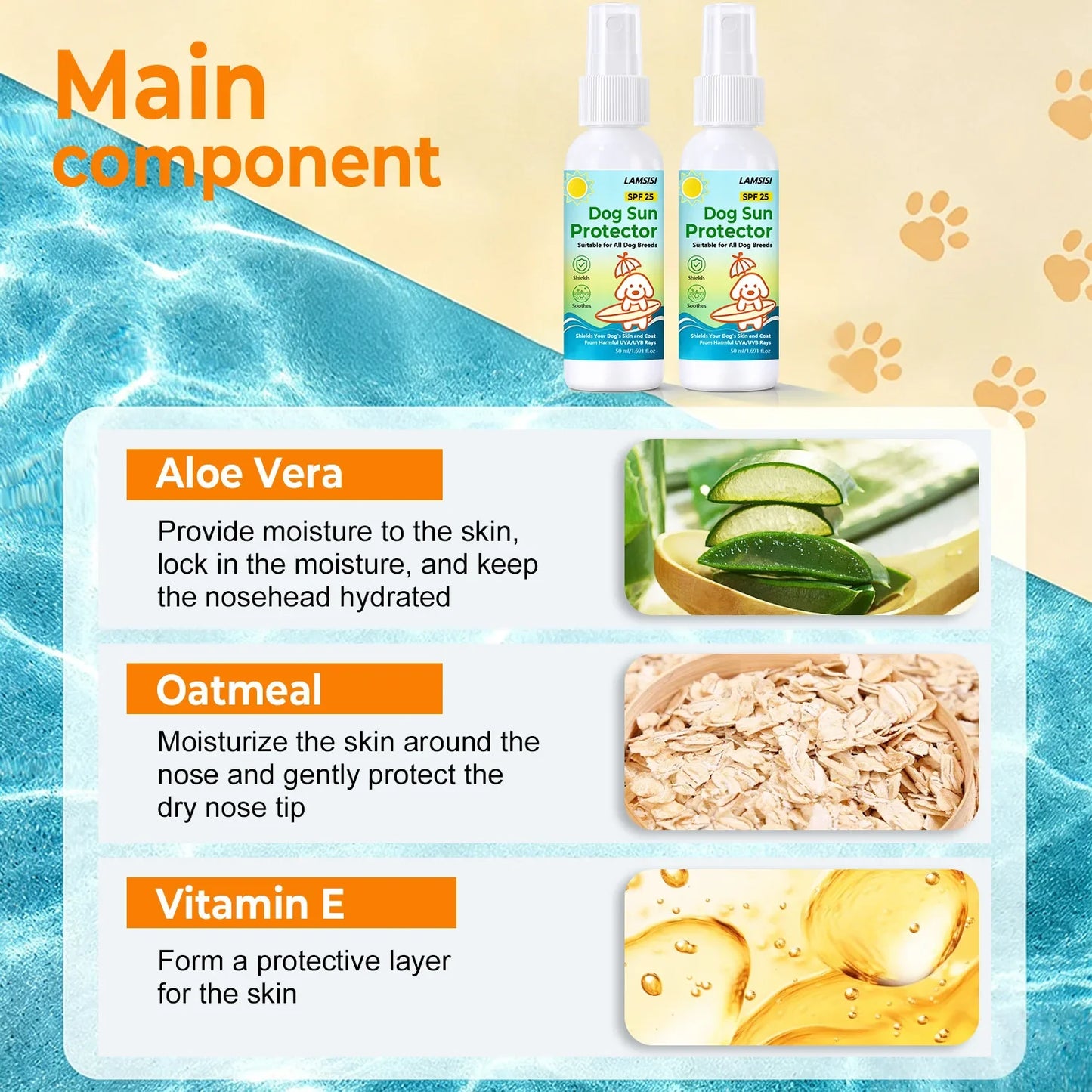Lamsisi Dog Sunscreen Spray SPF 25 – UVA/UVB Shield 50ml