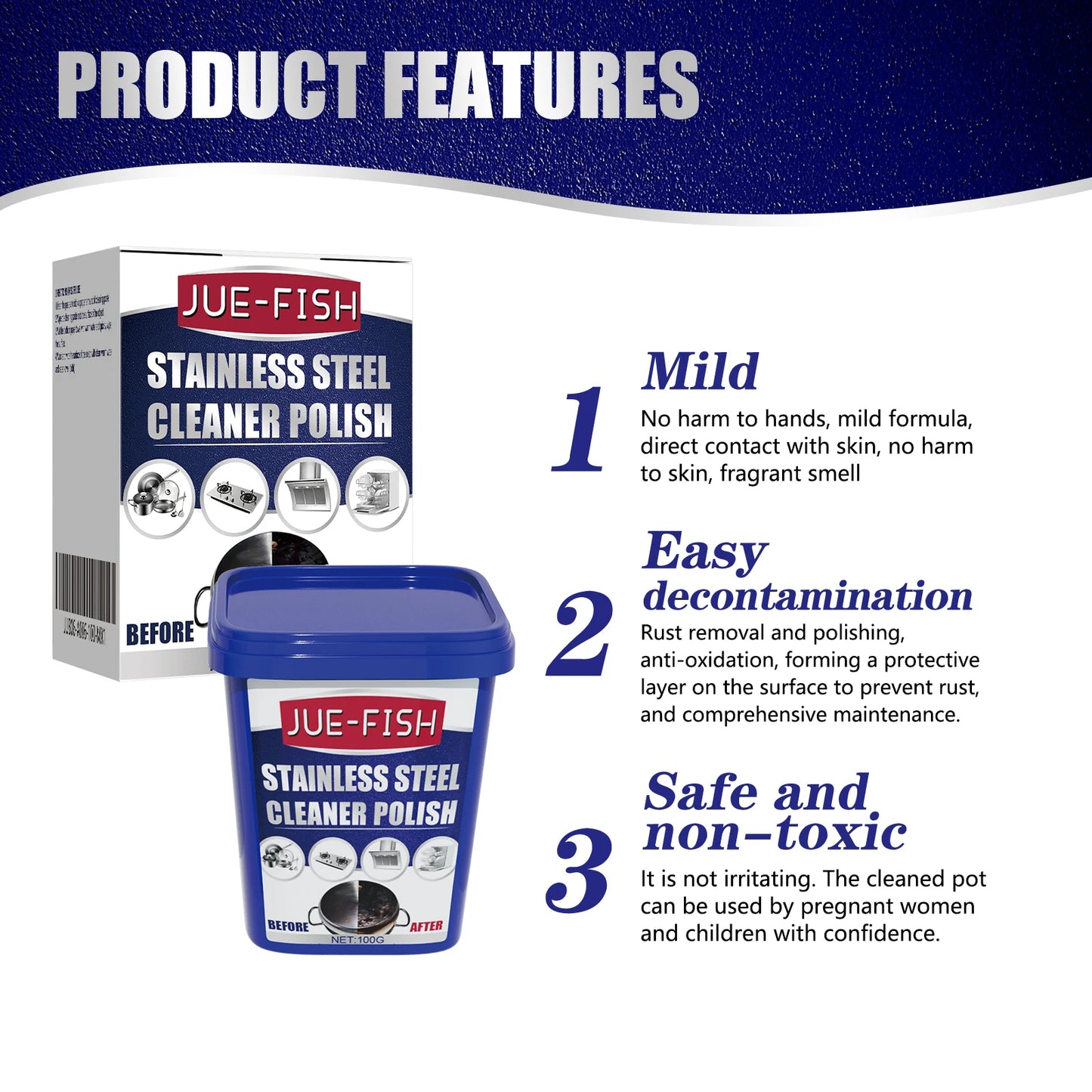 Stainless Steel Cleaner Paste 100g | Rust, Grease & Stain Remover