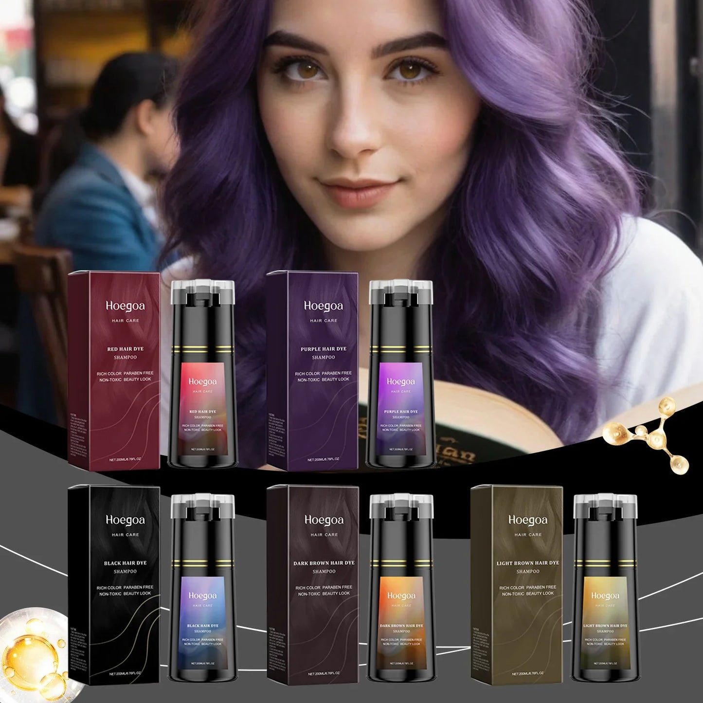 Hoegoa Brown Hair Dye Shampoo – Natural Gray Coverage 200ml