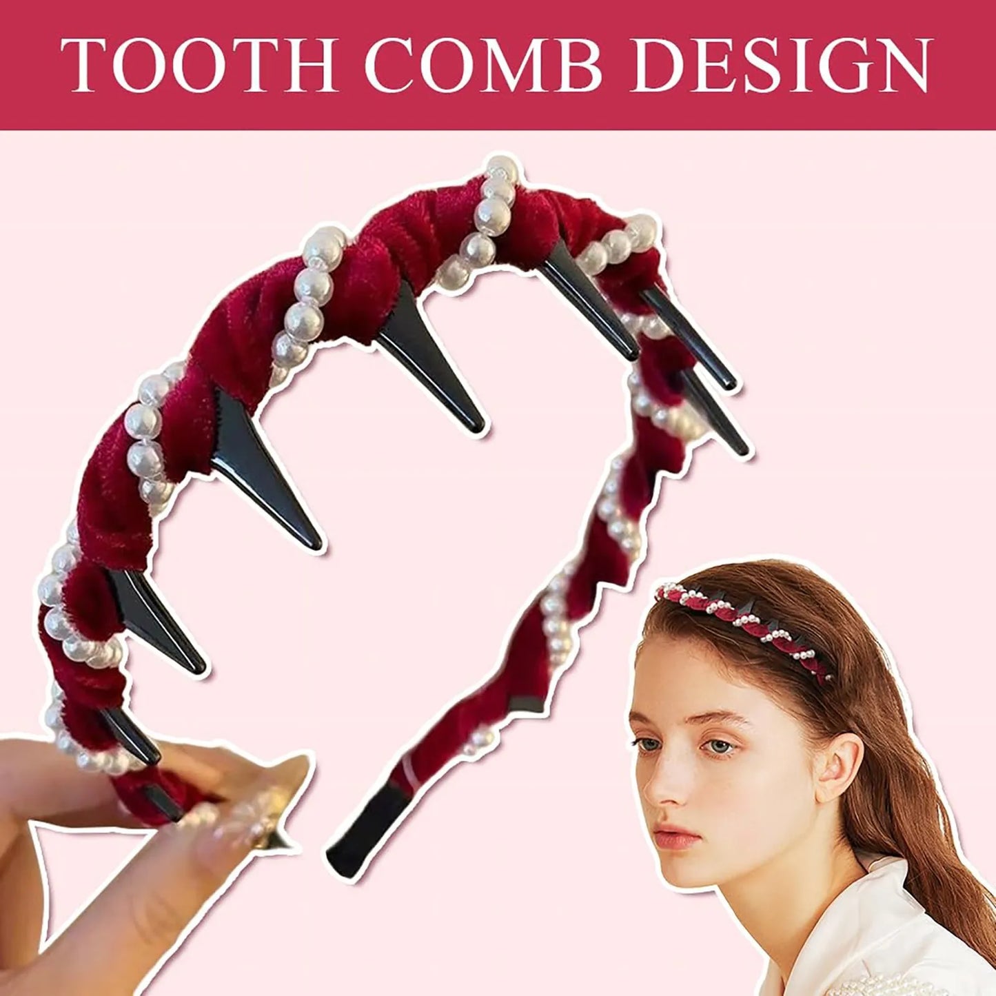 3PCS New Trendy Pearl Headbands Non-slip Wavy Head Hoop Combing Hairbands Headwear Hair Accessories Hair Accessories Gifts Peaceful Pleasures Health and Wellness