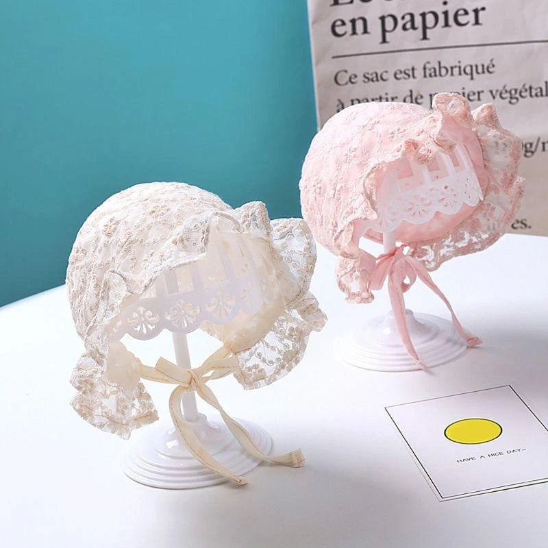 Lace Newborn Baby Sun Hat | Soft Cotton Bonnet 0–6 Months