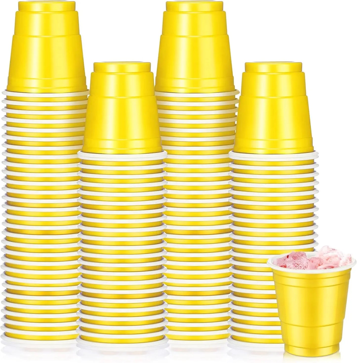 200Pack 2OZ Mini Party Cups Plastic Shot Glasses Red Disposable Cups for Christmas Birthday Wedding Holiday Celebrating Party Peaceful Pleasures Health and Wellness Yellow 50ml