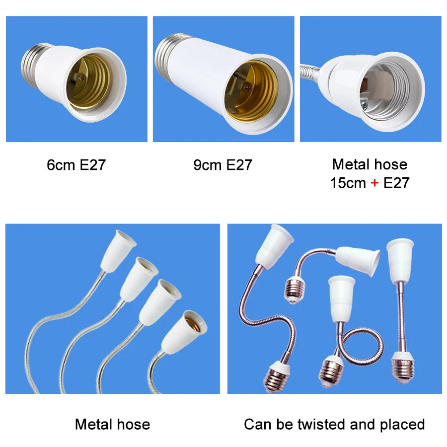 6cm 9cm 15cm 20cm 30cm 60cm Flexible E27 to E27 LED Bulb Extension Lamp Holder Base Socket AC85-265V LED Lamp Holder Converter Peaceful Pleasures Health and Wellness
