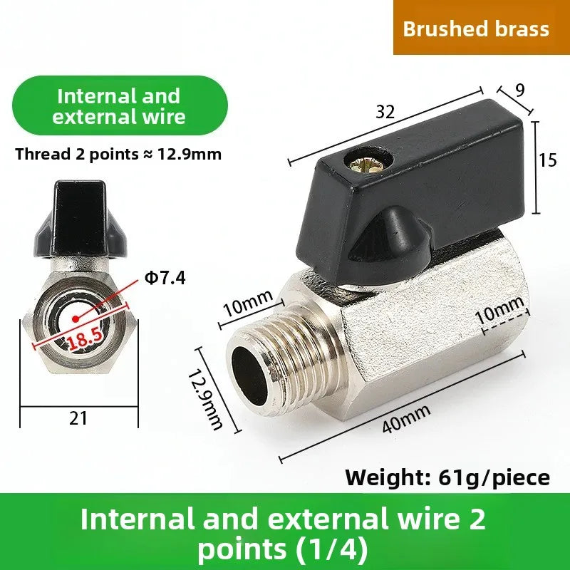 Copper Mini Ball Valve PT 1/8 1/4 3/8 1/2 Threaded Water Gas