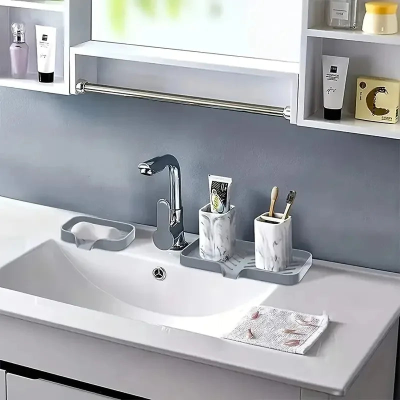 Silicone Faucet Mat Kitchen Sink Tray Soap Dispenser Sponge Drain Pad Sink SplashDrying Mat Countertop Storage Tray SoapTray Peaceful Pleasures Health and Wellness