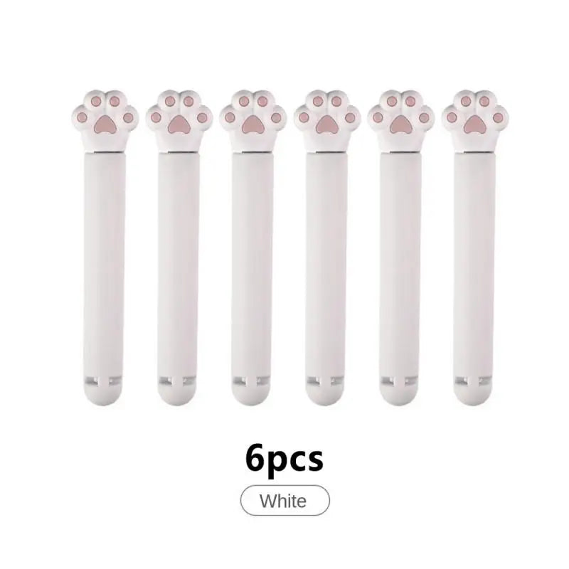 6pcs Cute Cat Claw Closure Clip Food Bag Clip Kitchen Snack Food Preservation Sealed Clip Kitchen Accessorie Tools Peaceful Pleasures Health and Wellness white