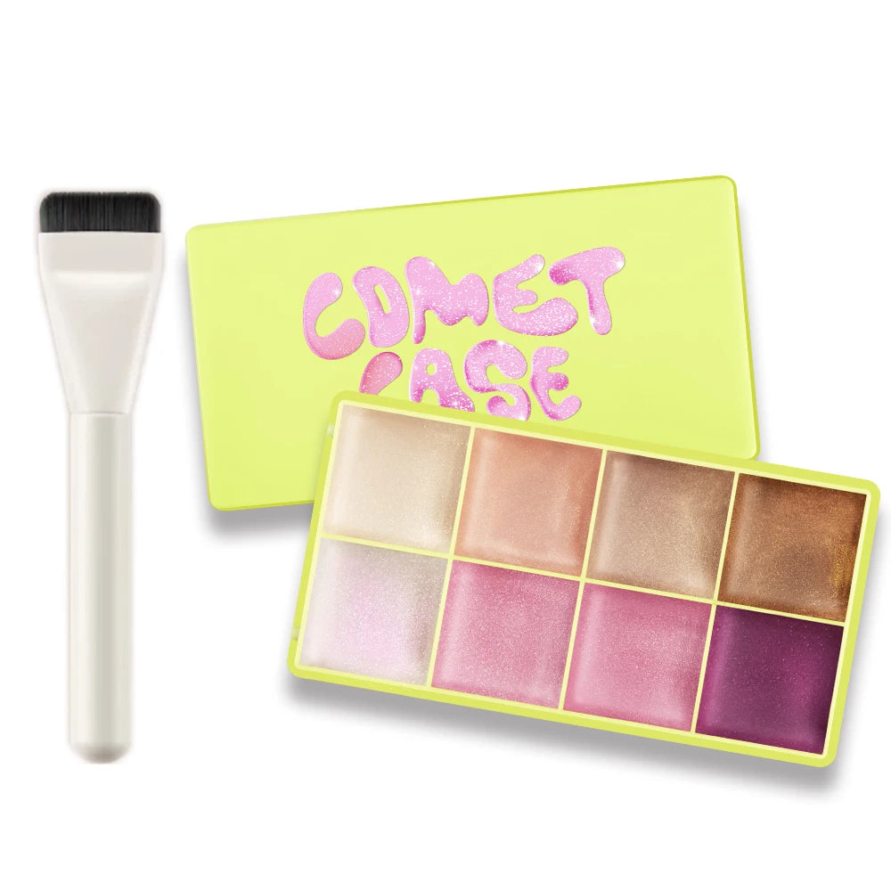 Curve Case Cream Eyebrow Cream Blush Highlighter Palette Matte Shimmer Finishes Shadow Tones Long-Lasting Cosmetics Peaceful Pleasures Health and Wellness 1Highlightand brush