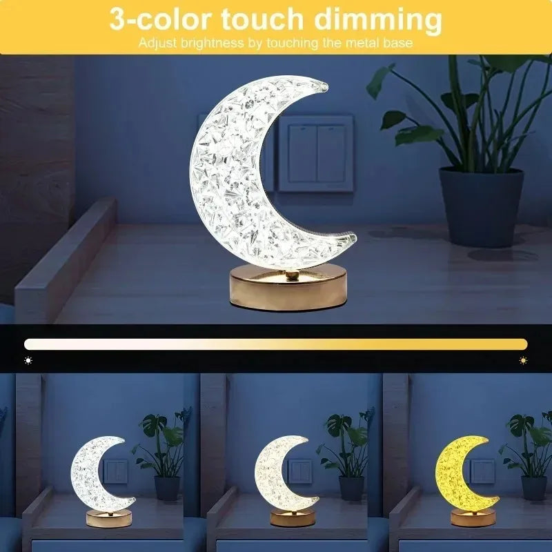 Bedroom Crystal Touch Dimming Night Light Girls Room Home Decor Aesthetics USB Bedside LED Ambient Table 3D Moon Lamp Peaceful Pleasures Health and Wellness