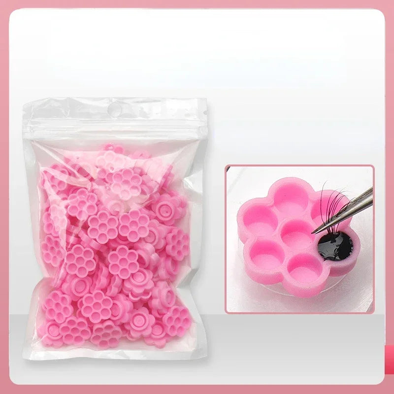 100pc Disposable Eyelash Glue Cups & Tattoo Ink Ring Holders