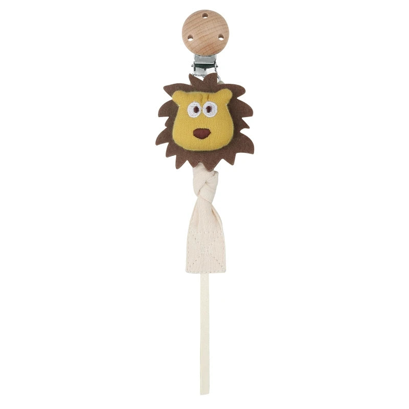 Baby Pacifier Chain Clip | Plush Animal Doll & Wooden Teether
