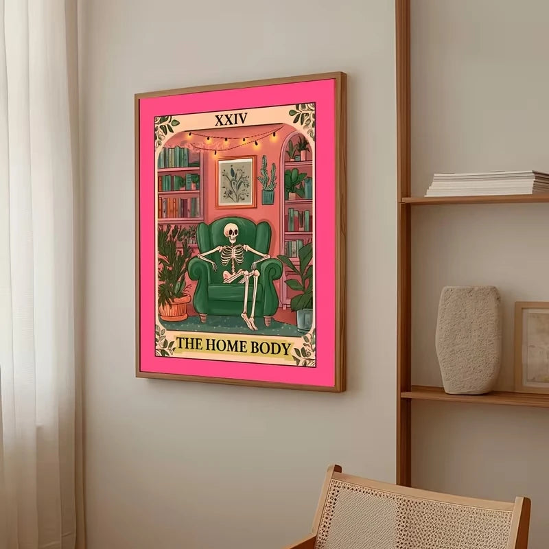 Pink Skeleton Home Body Quote Canvas Wall Art Print | Decor